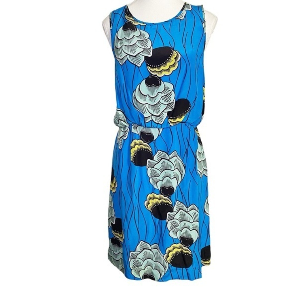 Anthropologie 100% Silk Blue Floral Palma Midi Dress by Sariah